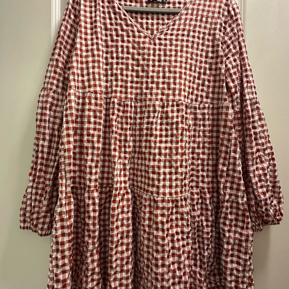 Women’s XL Red and White Gingham Long Sleeve Dress